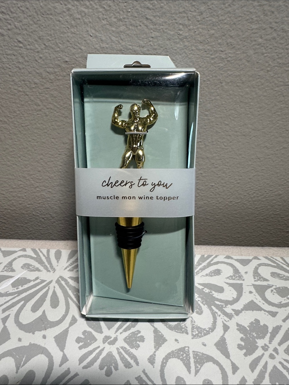 Cheers to You Gold Muscle Man Wine Topper by Garven LLC. NWT